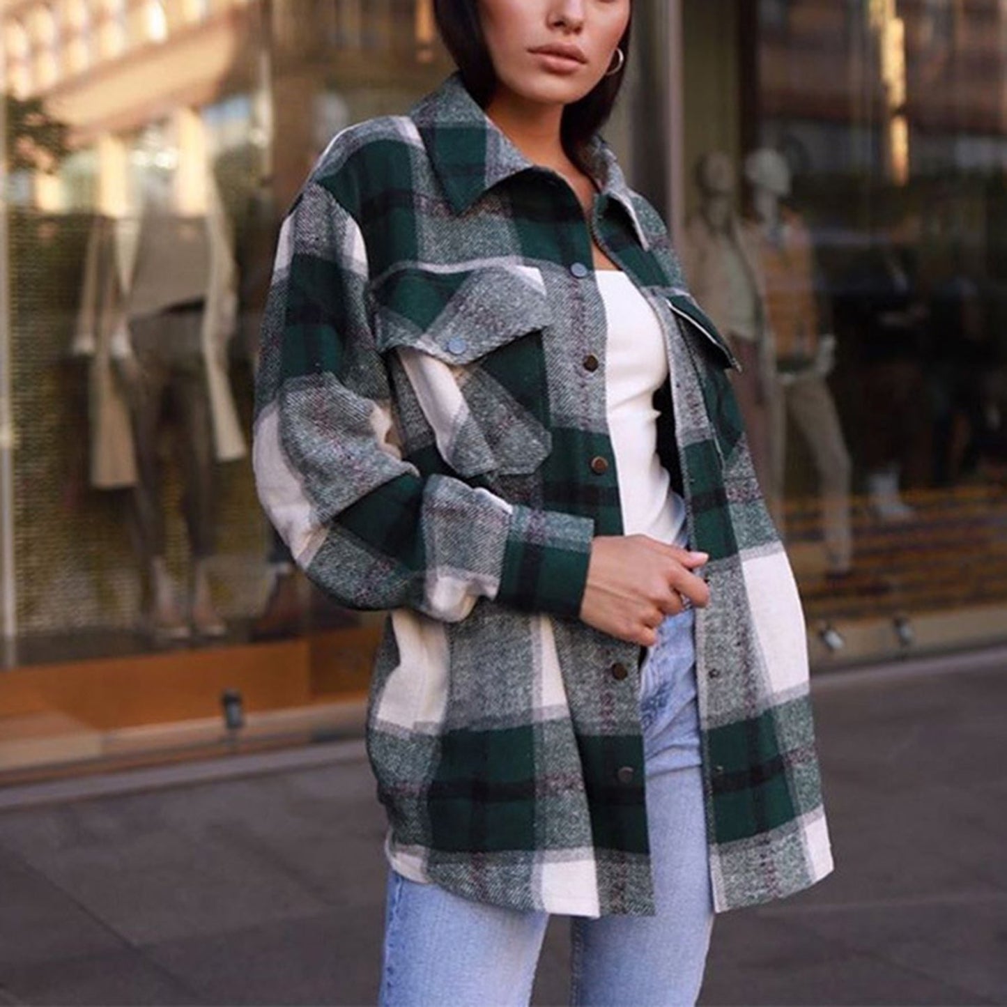 Oversized Checked Shirt Jacket