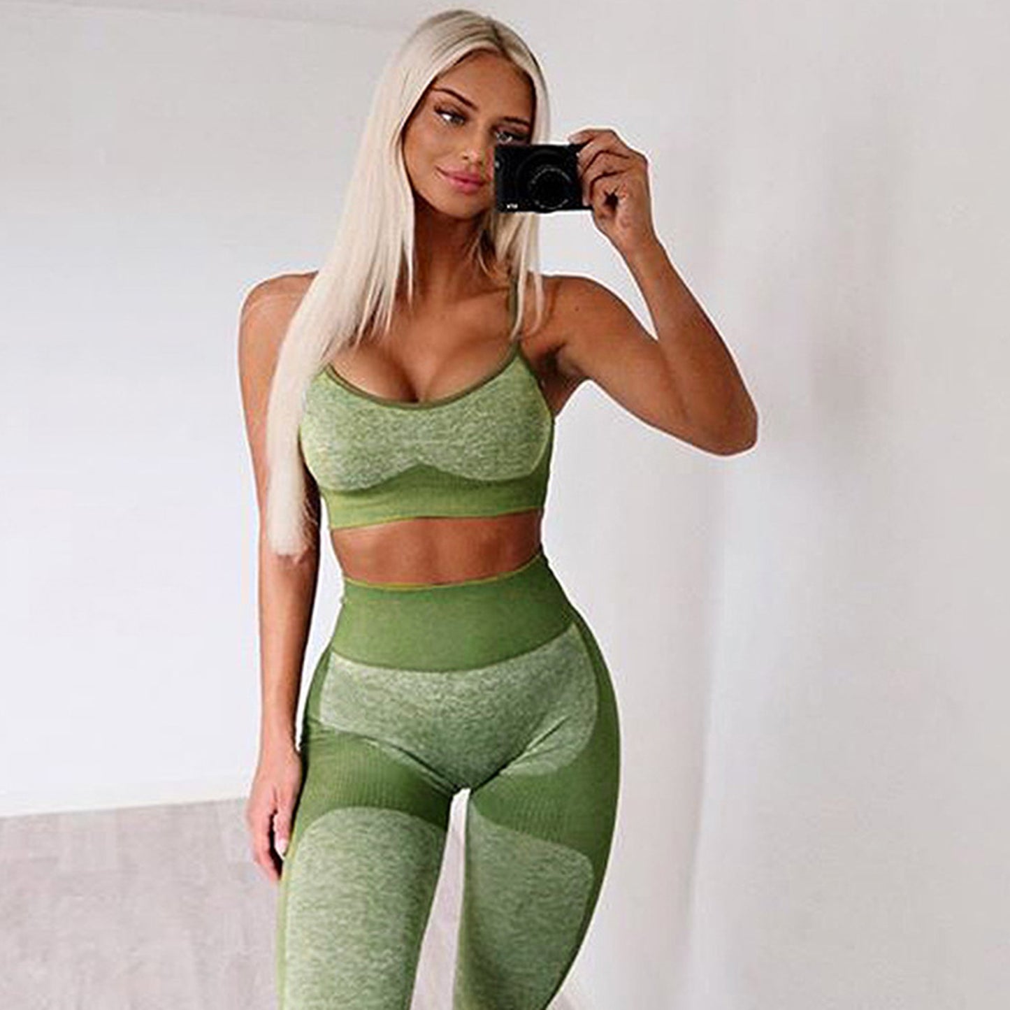 Color Block Strappy Crop Top 2 Piece Yoga Sports Fitness Suit